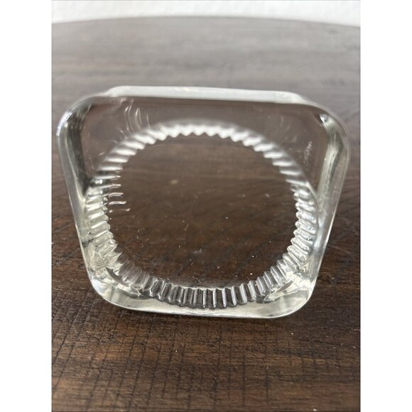 Square Shaped Glass Paperweight Round Ridged Opening 3”x3” - Picture 1 of 4